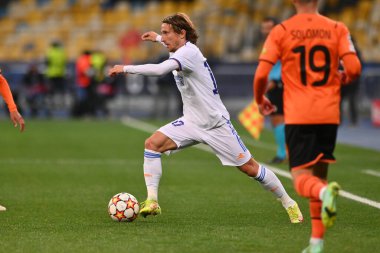 KYIV, UKRAINE - 19 Ekim 2021: FC Shakhtar Donetsk ile FC Real Madrid arasındaki UEFA Şampiyonlar Ligi maçı