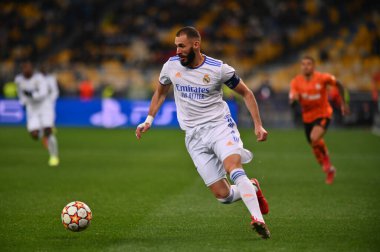 KYIV, UKRAINE - 19 Ekim 2021: FC Shakhtar Donetsk ile FC Real Madrid arasındaki UEFA Şampiyonlar Ligi maçı