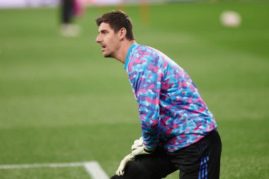 KYIV, UKRAINE - 19 Ekim 2021 Thibaut Courtois. UEFA Şampiyonlar Ligi karşılaşması FC Shakhtar Donetsk - FC Real Madrid