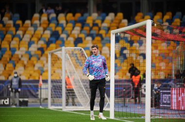 KYIV, UKRAINE - 19 Ekim 2021 Thibaut Courtois. UEFA Şampiyonlar Ligi karşılaşması FC Shakhtar Donetsk - FC Real Madrid