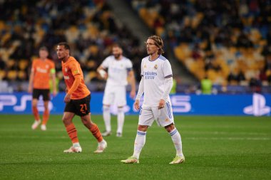 KYIV, UKRAINE - 19 Ekim 2021: Luka Modriç. UEFA Şampiyonlar Ligi karşılaşması FC Shakhtar Donetsk - FC Real Madrid