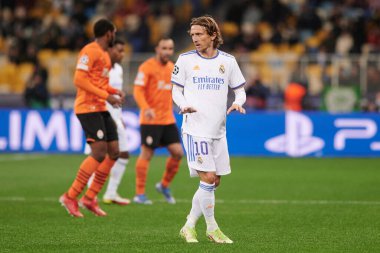 KYIV, UKRAINE - 19 Ekim 2021: Luka Modriç. UEFA Şampiyonlar Ligi karşılaşması FC Shakhtar Donetsk - FC Real Madrid