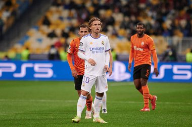 KYIV, UKRAINE - 19 Ekim 2021: Luka Modriç. UEFA Şampiyonlar Ligi karşılaşması FC Shakhtar Donetsk - FC Real Madrid