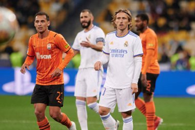 KYIV, UKRAINE - 19 Ekim 2021: Luka Modriç. UEFA Şampiyonlar Ligi karşılaşması FC Shakhtar Donetsk - FC Real Madrid