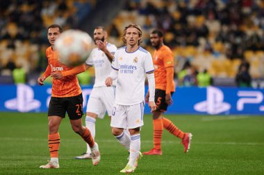 KYIV, UKRAINE - 19 Ekim 2021: Luka Modriç. UEFA Şampiyonlar Ligi karşılaşması FC Shakhtar Donetsk - FC Real Madrid