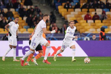 KYIV, UKRAINE - 19 Ekim 2021: Luka Modriç. UEFA Şampiyonlar Ligi karşılaşması FC Shakhtar Donetsk - FC Real Madrid