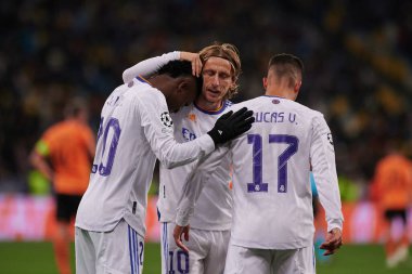 KYIV, UKRAINE - 19 Ekim 2021: Luka Modriç. UEFA Şampiyonlar Ligi karşılaşması FC Shakhtar Donetsk - FC Real Madrid