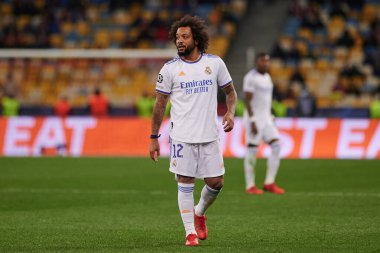 KYIV, UKRAINE - 19 Ekim 2021: Marcelo (kaptan). UEFA Şampiyonlar Ligi karşılaşması FC Shakhtar Donetsk - FC Real Madrid