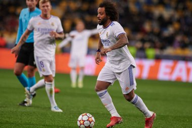 KYIV, UKRAINE - 19 Ekim 2021: Marcelo (kaptan). UEFA Şampiyonlar Ligi karşılaşması FC Shakhtar Donetsk - FC Real Madrid