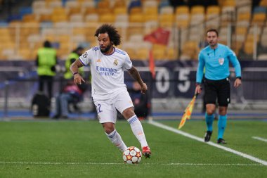 KYIV, UKRAINE - 19 Ekim 2021: Marcelo (kaptan). UEFA Şampiyonlar Ligi karşılaşması FC Shakhtar Donetsk - FC Real Madrid