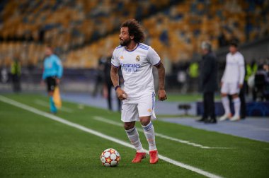 KYIV, UKRAINE - 19 Ekim 2021: Marcelo (kaptan). UEFA Şampiyonlar Ligi karşılaşması FC Shakhtar Donetsk - FC Real Madrid