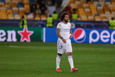 KYIV, UKRAINE - 19 Ekim 2021: Marcelo (kaptan). UEFA Şampiyonlar Ligi karşılaşması FC Shakhtar Donetsk - FC Real Madrid