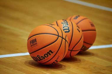 Kharkiv, Ukrayna - 28 Ekim 2020: Ukrayna Süper Ligi resmi basketbol topu Wilson