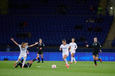KHARKIV, UKRAINE - 6 Ekim 2021: FC Kharkiv - FC Real Madrid arasındaki UEFA Kadınlar Şampiyonlar Ligi maçı