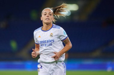 KHARKIV, UKRAINE - 6 Ekim 2021 Claudia Zornoza. FC Kharkiv ile FC Real Madrid arasındaki UEFA Kadınlar Şampiyonlar Ligi karşılaşması