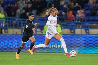 KHARKIV, UKRAINE - OCTOBER 6, 2021: Caroline Moller. the UEFA Women Champions League match between FC Kharkiv vs FC Real Madrid clipart