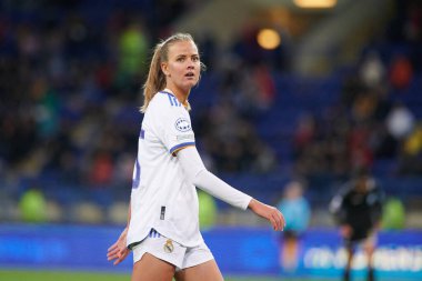 KHARKIV, UKRAINE - 6 Ekim 2021 Caroline Moller. UEFA Kadınlar Ligi karşılaşması FC Kharkiv ile FC Real Madrid arasındaki