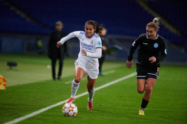 KHARKIV, UKRAINE - 6 Ekim 2021 Kenti Robles. FC Kharkiv ile FC Real Madrid arasındaki UEFA Kadınlar Şampiyonlar Ligi karşılaşması