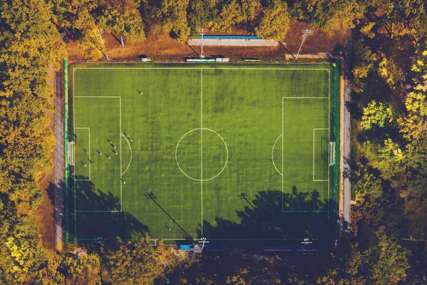 Vista Aérea Campo Fútbol Vacío Bosque Concepto Viaje Deportivo — Foto de Stock