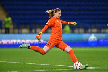 KHARKIV, UKRAINE - 9 Kasım 2021 Telma Ivarsdottir. Bayanlar Şampiyonlar Ligi WFC Kharkiv WFC Breidablik 'e karşı 