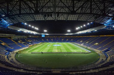 KHARKIV, UKRAINE - 9 Kasım 2021 Metalist Stadyum. Bayanlar Şampiyonlar Ligi WFC Kharkiv WFC Breidablik 'e karşı 