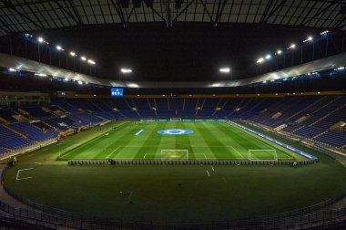 KHARKIV, UKRAINE - 9 Kasım 2021 Metalist Stadyum. Bayanlar Şampiyonlar Ligi WFC Kharkiv WFC Breidablik 'e karşı 