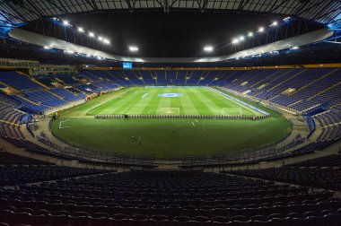 KHARKIV, UKRAINE - 9 Kasım 2021 Metalist Stadyum. Bayanlar Şampiyonlar Ligi WFC Kharkiv WFC Breidablik 'e karşı 