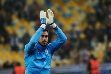 KYIV, UKRAINE - 2 Kasım 2021 Heorhiy Bushchan. UEFA Şampiyonlar Ligi FC Dinamo Kyiv, FC Barcelona 'ya karşı.
