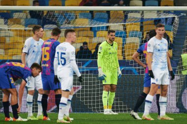 KYIV, UKRAINE - 2 Kasım 2021 Heorhiy Bushchan. UEFA Şampiyonlar Ligi FC Dinamo Kyiv, FC Barcelona 'ya karşı.