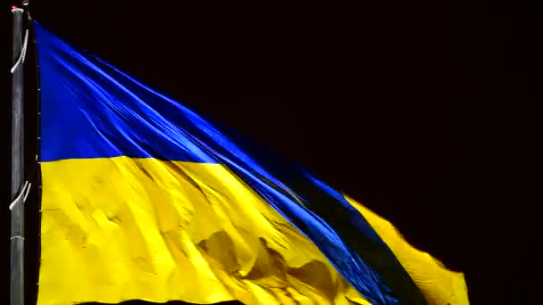 Ukraine National Flag Night Windy Weather Video Stabilization — Stock Video