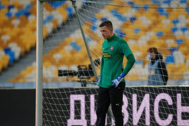 KYIV, UKRAINE - OCTOBER 15, 2021: goalkeeper Anatolii Trubin (81). The football match of UPL, FC Shakhtar Donetsk vs FC Zorya Luhansk