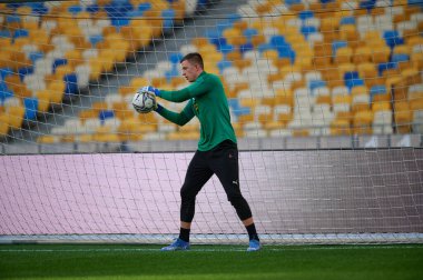 KYIV, UKRAINE - OCTOBER 15, 2021: goalkeeper Anatolii Trubin (81). The football match of UPL, FC Shakhtar Donetsk vs FC Zorya Luhansk
