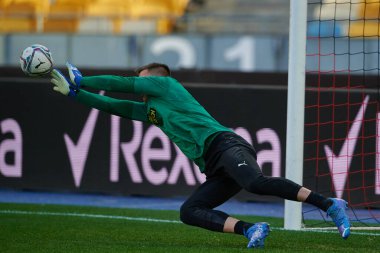 KYIV, UKRAINE - OCTOBER 15, 2021: goalkeeper Anatolii Trubin (81). The football match of UPL, FC Shakhtar Donetsk vs FC Zorya Luhansk