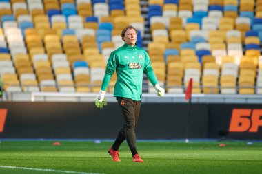 KYIV, UKRAINE - OCTOBER 15, 2021: goalkeeper Andriy Pyatov (30). The football match of UPL, FC Shakhtar Donetsk vs FC Zorya Luhansk