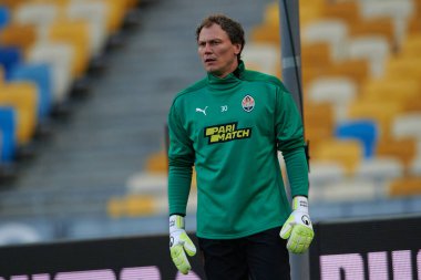 KYIV, UKRAINE - OCTOBER 15, 2021: goalkeeper Andriy Pyatov (30). The football match of UPL, FC Shakhtar Donetsk vs FC Zorya Luhansk
