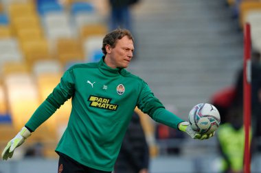 KYIV, UKRAINE - OCTOBER 15, 2021: goalkeeper Andriy Pyatov (30). The football match of UPL, FC Shakhtar Donetsk vs FC Zorya Luhansk