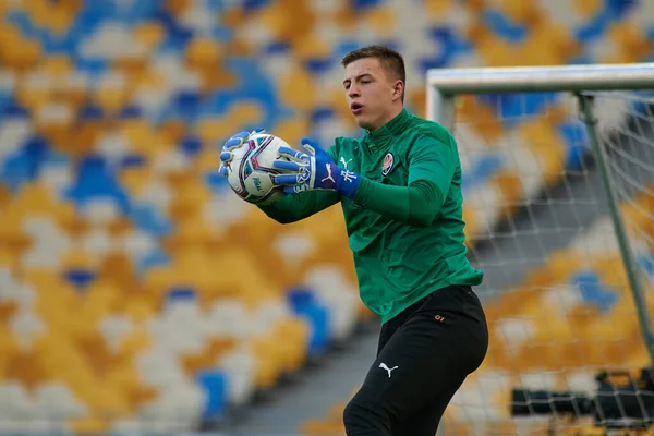 KYIV, UKRAINE - OCTOBER 15, 2021: goalkeeper Anatolii Trubin (81). The football match of UPL, FC Shakhtar Donetsk vs FC Zorya Luhansk