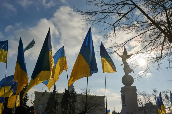 Харьков Украина Февраля 2022 Года Флаг Украины Марш Украину Войне — стоковое фото
