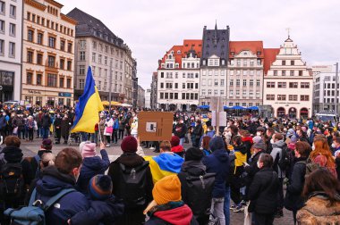 GERMANY, LEIPZIG: 5 Mart 2022: Rusya 'nın son saldırılarına karşı Ukrayna' yı destekleyen bir gösteri yapıldı