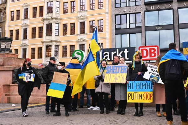 Tyskland Leipzig Mars 2022 Demonstration Till Stöd För Ukraina Mot — Stockfoto