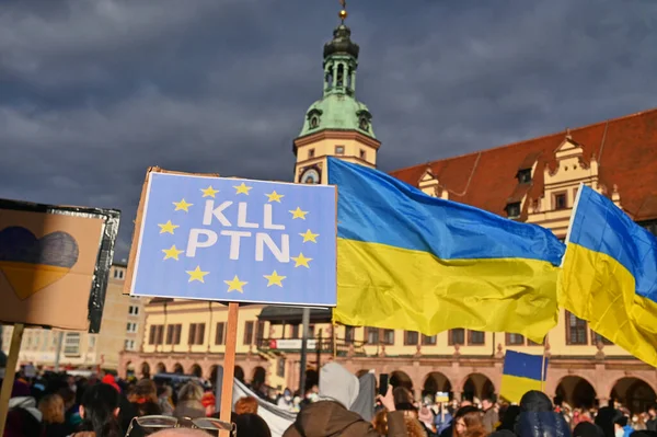 Allemagne Leipzig Mars 2022 Une Manifestation Soutien Ukraine Contre Récente — Photo