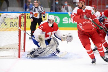 TYCHY, POLAND - 29 Nisan 2022: IIHF 2022 Buz Hokeyi Dünya Şampiyonası Div 1B Sırbistan - Polonya
