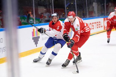 TYCHY, POLAND - 29 Nisan 2022: IIHF 2022 Buz Hokeyi Dünya Şampiyonası Div 1B Sırbistan - Polonya