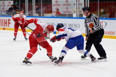 TYCHY, POLAND - 29 Nisan 2022: IIHF 2022 Buz Hokeyi Dünya Şampiyonası Div 1B Sırbistan - Polonya