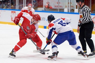 TYCHY, POLAND - 29 Nisan 2022: IIHF 2022 Buz Hokeyi Dünya Şampiyonası Div 1B Sırbistan - Polonya