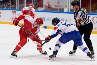 TYCHY, POLAND - 29 Nisan 2022: IIHF 2022 Buz Hokeyi Dünya Şampiyonası Div 1B Sırbistan - Polonya