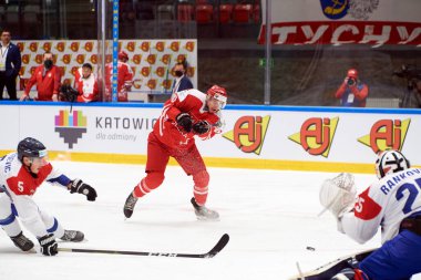 TYCHY, POLAND - 29 Nisan 2022: IIHF 2022 Buz Hokeyi Dünya Şampiyonası Div 1B Sırbistan - Polonya