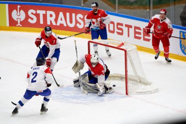TYCHY, POLAND - 29 Nisan 2022: IIHF 2022 Buz Hokeyi Dünya Şampiyonası Div 1B Sırbistan - Polonya