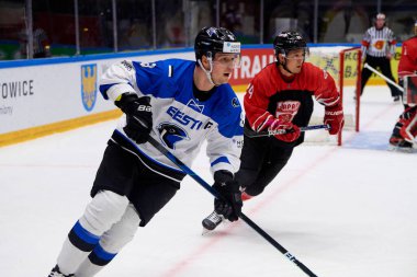 TYCHY, POLAND - 28 Nisan 2022: IIHF 2022 Buz Hokeyi Dünya Şampiyonası Div 1B Japonya - Estonya