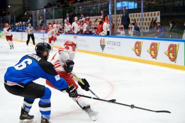 TYCHY, POLAND - 26 Nisan 2022: IIHF 2022 Buz Hokeyi Dünya Şampiyonası Div 1B Polonya - Estonya